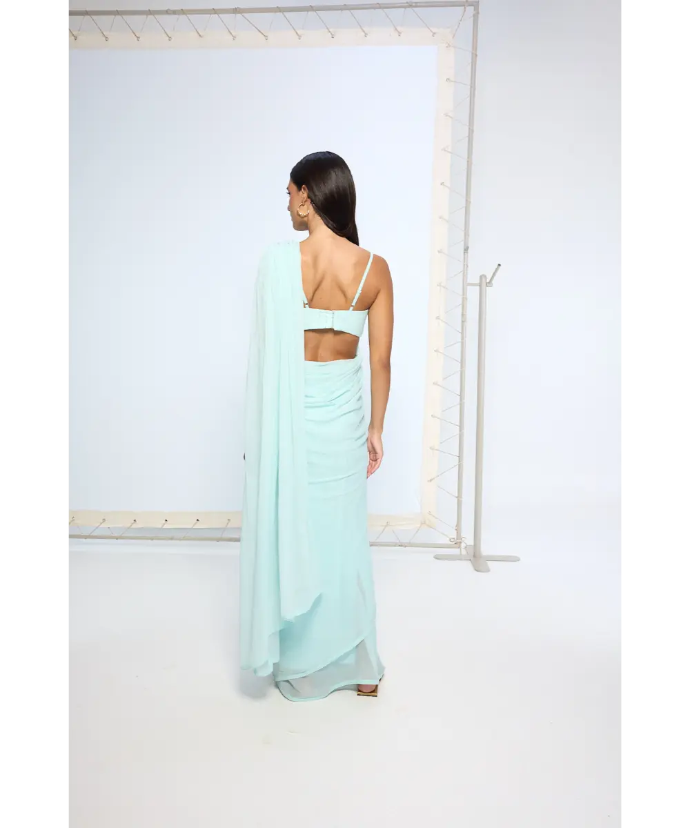 EKAYA BANARAS - Ice Blue Movable Brooch Saree